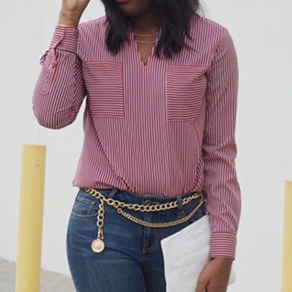 CAbi Tops - Cabi Striped Long Sleeve Blouse Women’s Button Front Top